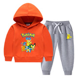 Children Pokemon Pikachu Hoodie & Pant Set Fleece Lined Padded Warm Keeping Winter Clothes Sweatershirt