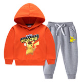 Children Pokemon Pikachu Hoodie & Pant Set Fleece Lined Padded Warm Keeping Winter Clothes Sweatershirt