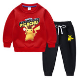 Children Pokemon Pikachu Hoodie & Pant Set Fleece Lined Padded Warm Keeping Winter Clothes Sweatershirt Suit