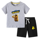 Children Pokemon Pikachu Tshirts & Shorts Cotton Short Sleeve Shorts Suit Two Neutral