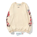Off White Long Sleeve Round Neck Sweater Flower Arrow Pattern Crew Neck Pullover Sweatshirt Men And Women