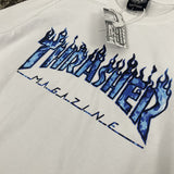 Thrasher T Shirt Classic Flame Blue Ghost Print round Neck Loose Couple