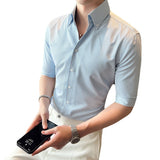 Men 'S Shirts Summer Men 'S Half Sleeve Shirt V-neck Small Plaid Shirt
