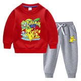 Children Pokemon Pikachu Hoodie & Pant Set Fleece Lined Padded Warm Keeping Winter Clothes Sweatershirt Suit