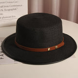 Straw Hat Vintage Belt Buckle Flat Top Hat Sun Protection Beach Sun Hat