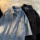 Denim Shirts Denim Short-Sleeved Shirt Men's Summer Half Sleeve Coat