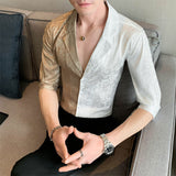 Men's Shirts Summer Color Block Half Sleeve Shirt