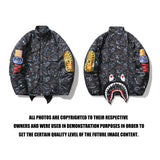 BAPE Varsity Jacket Shark Head Starry Sky Cotton-Padded Coat Men's Casual Jacket Coat Autumn and Winter