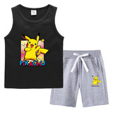 Children Pokemon Pikachu Tshirts & Shorts Vest Middle Pants Sports Casual Bottoming Shirt Two Pieces