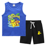 Children Pokemon Pikachu Tshirts & Shorts Summer Vest Middle Pants Sports Casual Thin Two Pieces