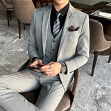 Seersucker Suit Men's Suit Set Slim Fit Business Plaid Three-Piece Set
