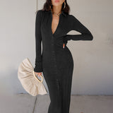 Emily Ratajkowski Dress Stylish Good Texture High Waist Knitted Long-Sleeved Dress