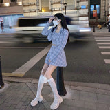 Gothic Lolita Harajuku Style Clothing Early Autumn Plaid Coat Short Suit Top Vest Pleated Skirt Suit