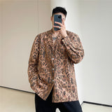 Men's Shirts Autumn Leopard Print Floral Loose Long Sleeve Shirt