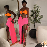 Women Top & Skirt 2 Piece Set Summer Cropped Tank Top High Waist Hip Skirt Suit