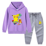 Children Pokemon Pikachu Hoodie & Pant Set Hooded Sweater Trousers Two-Piece Baby Cotton Sweater Set