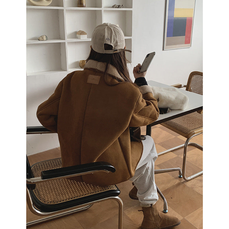 Beth Dutton Outfits Lamb Wool Contrast Color Lapels Coat for Women