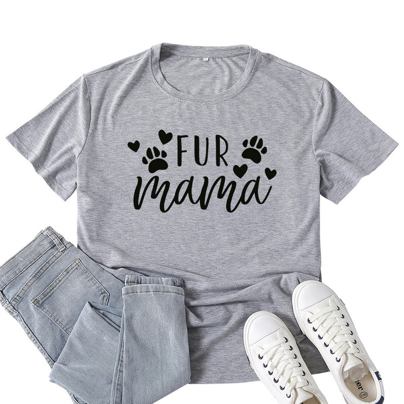 Boy Mama T Shirts Fur Mama Letter Print Short-Sleeve T-shirt