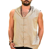 Men's T-Shirt Loose Solid Color Buttons Casual Hooded Vest