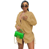 Autumn Hollow out Tied Loose Mid-Length Shirt Dress