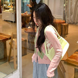 Preppy Aesthetic Outfits Pink Cardigan Women's Spring and Autumn V-neck Sweater Short