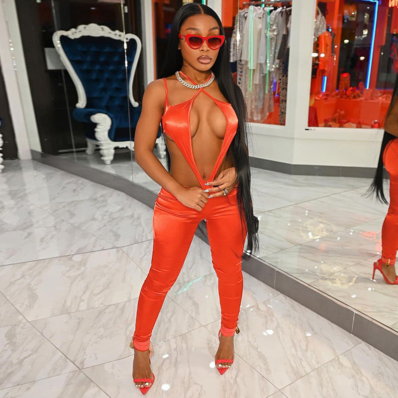 Fall Hollow Backless Sling High Waist Tight Sports Fitness Jumpsuit