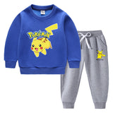 Children Pokemon Pikachu Hoodie & Pant Set Fleece Lined Padded Warm Keeping Winter Clothes Sweatershirt Suit