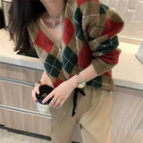 Preppy Aesthetic Outfits V-neck Knitted Cardigan Women's Loose Autumn and Winter Vintage Sweater Coat
