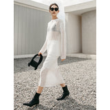Kesha Black Dress Autumn Simplicity Circle Yarn Drop Stitch Skirt Hollow out