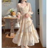 Vintage Empire Waist Dress Lantern Sleeve Dress Spring Long Dress for Women