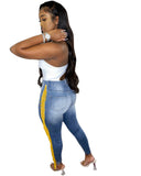 Women Plus Size Jeans High Waist Slim-Fitting Patchwork Tassel Trousers