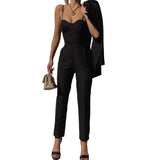 Women Top & Pant 2 Piece Set Winter Camisole Slim-Fit Straight Trousers Suit