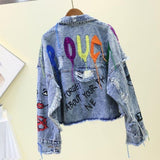 Spray Painted Jacket Graffiti Denim Short Coat Color