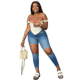 Women Plus Size Jeans Slim Ripped Denim Skinny Pants