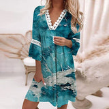 Women Exotic Dresses V-neck Printed Lace Dress