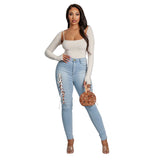 Women Plus Size Jeans Tied Slim Fit Denim Skinny Pants