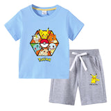 Children Pokemon Pikachu Tshirts & Shorts Cotton Short Sleeve Shorts Two Pieces Sports Loose