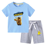 Children Pokemon Pikachu Tshirts & Shorts Cotton Short Sleeve Shorts Suit Two Neutral