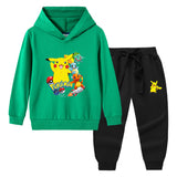 Children Pokemon Pikachu Hoodie & Pant Set Hooded Sweater Trousers Two-Piece Baby Cotton Sweater Set