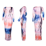 Printed Long Sleeve Slim-Fit Sexy Fashion Dress