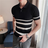 Men Shirts Striped Knitted Polo Shirt