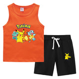 Children Pokemon Pikachu Tshirts & Shorts Vest Middle Pants Sports Casual Bottoming Shirt Two Pieces