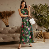 Beth Dutton Bohemian Dress Summer Spring Midi Dresses Vintage Printed Halter Belt Beach Long Skirt