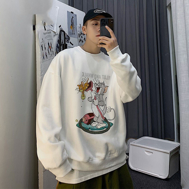 Tom and Jerry Hoodie Sweater Men's Trendy Spring and Autumn round Neck Top