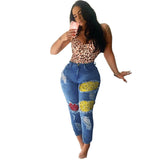 Women Plus Size Jeans Fashion Stitching Casual Baggy Jogger Pants Women