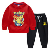Children Pokemon Pikachu Hoodie & Pant Set Fleece Lined Padded Warm Keeping Winter Clothes Sweatershirt Suit Neutral