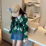 Preppy Aesthetic Outfits V-neck Knitted Cardigan Women's Loose Autumn and Winter Vintage Sweater Coat