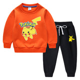 Children Pokemon Pikachu Hoodie & Pant Set Fleece Lined Padded Warm Keeping Winter Clothes Sweatershirt Suit