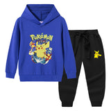 Children Pokemon Pikachu Hoodie & Pant Set Hooded Sweater Trousers Two-Piece Set Baby Cotton