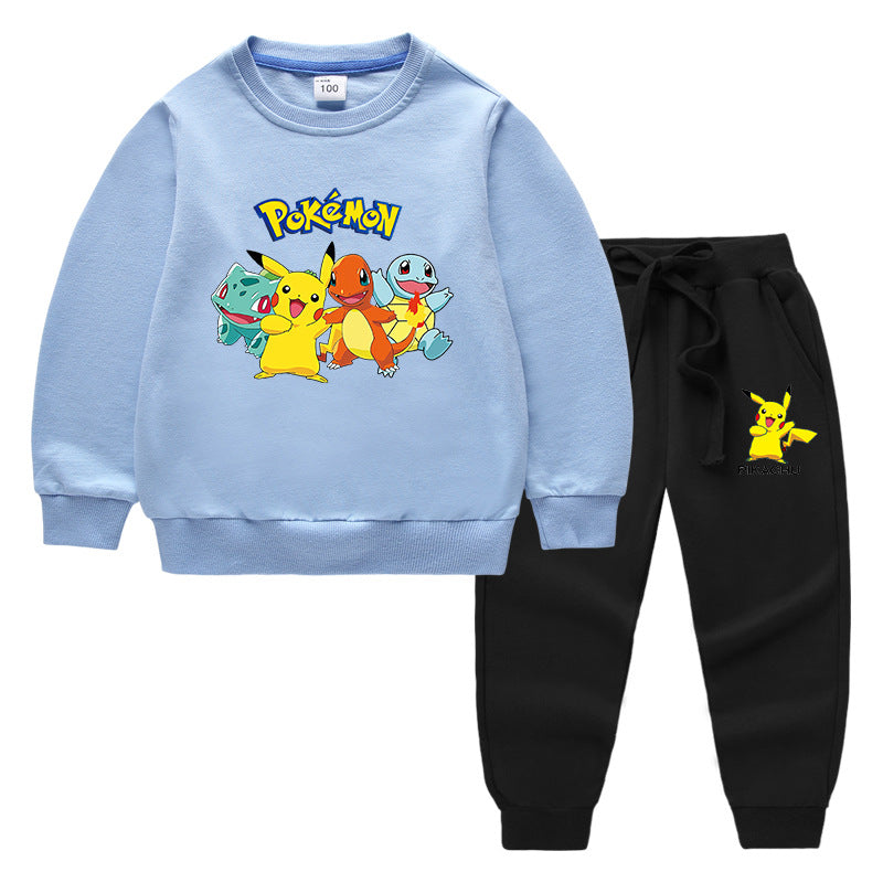 Children Pokemon Pikachu Hoodie & Pant Set Pure Color Cotton Quality Sweatshirt Set Trousers